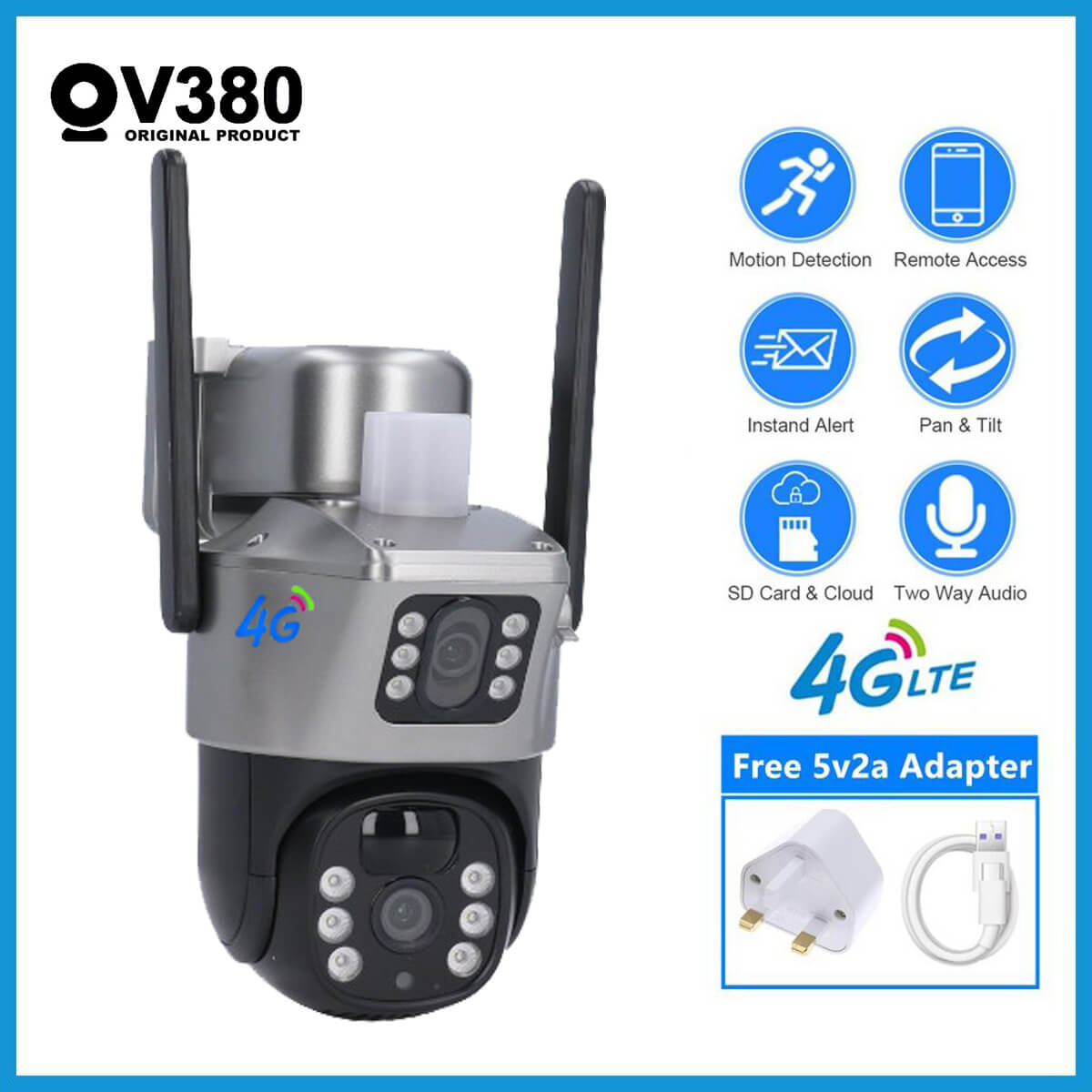 V380 4G Sim Supported Dual Lens Battery Backup IP Camera