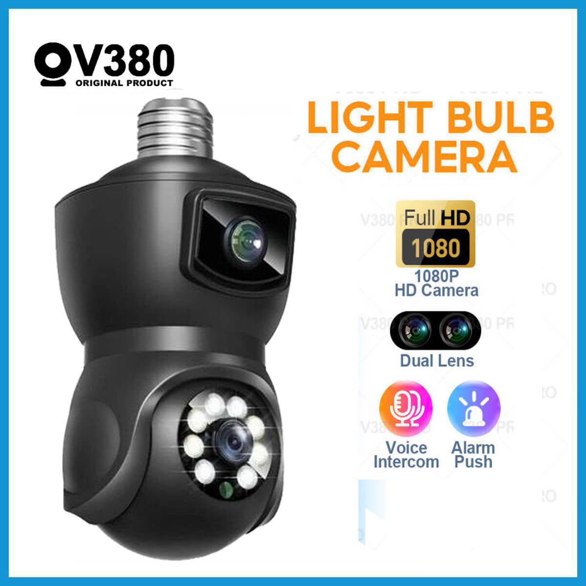 V380 Brand V380pro E9 Dual Lens Bulb PTZ Wifi IP Camera 4k video