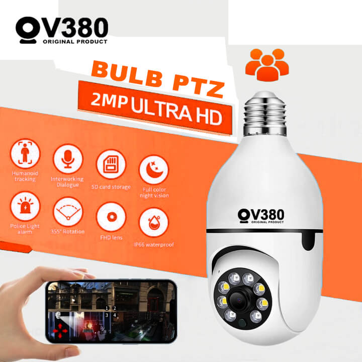 V380pro E27 Bulb PTZ WiFi IP Camera  V380 Brand Single Lens Bulb Camera