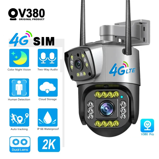 V380pro V10 4G Sim Dual Lens Outdoor Waterproof IP CCTV Camera